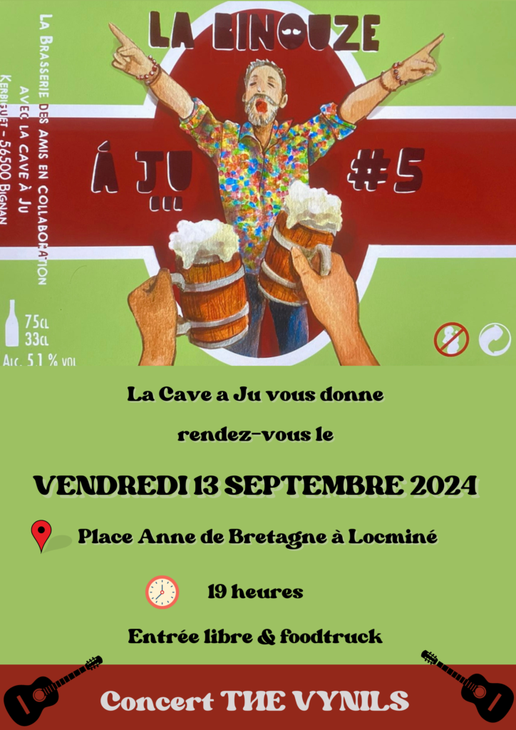 affiche de la bineuse à ju Place Anne de bretagne à Locminé le vendredi 13 septembre Avec groupe de musique et food truck